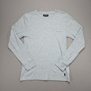 Polo Ralph‎ Lauren Gray Waffle Knit Long Sleeve Embossed Logo T-Shirt